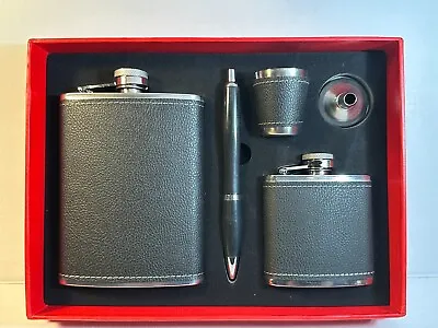 8oz And 3oz Flask Gift Set Black Vegan Leather Wrap Stainless Steel As Shown. • $10