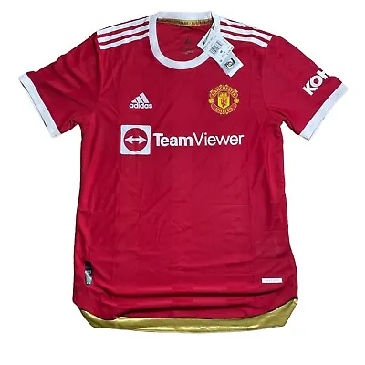 Adidas Manchester United Home Authentic Soccer Jersey $130 Red White H31090 Med • $68.79