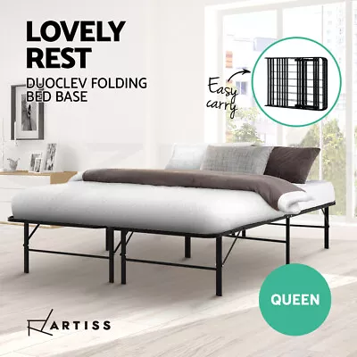 Artiss Folding Bed Frame Queen Size Foldable Metal Base Mattress Platform Black • $107.95