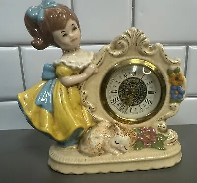 Vintage Narco Girl Germany Ceramic Clock Cat • $25.68