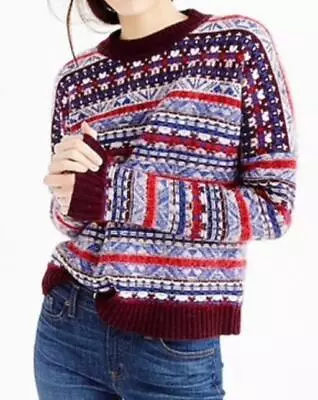 J. Crew Womens Fair Isle Relaxed Sweater Size XS Wool Crew Neck Long Sleeve Red • $30