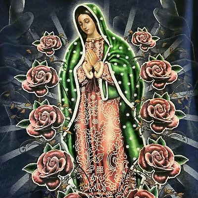 VIRGEN DE GUADALUPE T-SHIRT-  XL Navy Blue. Made In Mexico   • $19.95