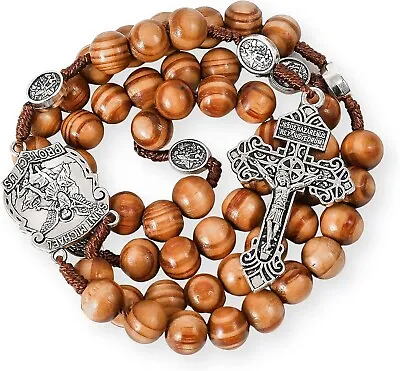 St. Michael Wood Beads Rosary Holy Prayer Chaplet With Cross Medal & Crucifix • $13.88