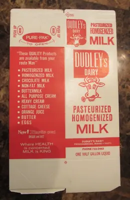 Original Vintage Dudley’s Dairy Passadumkeag ME Unused Milk Carton • $8.50