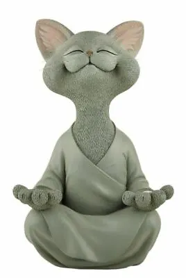Garden Statue - Large 12 Inch Whimsical Grey Meditating Cat Yoga Sculpture MINT • $89.95