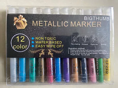 12 Glitter Metallic Paint Marker Pens Set Permanent For Stone Glass Metal Fabric • £9.99