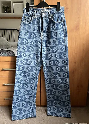 Pull And Bear Blue Lazy Flower Oaf Jeans  • £12