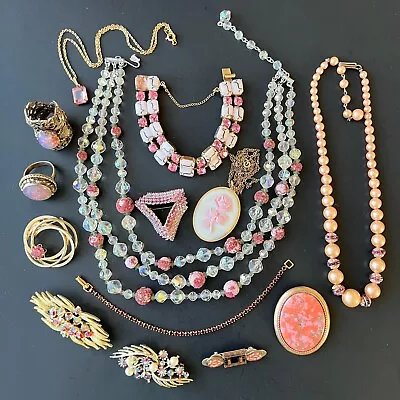 Vintage Pink Crystal Jewelry Lot Vendome Juliana Lisner Sarah Cov Opal Glass Z71 • $34