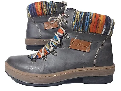 £27.99 • Buy Womens Rieker Felicitas Grey Faux Leather Fleece Lined Hiker Ankle Boots UK 6.5