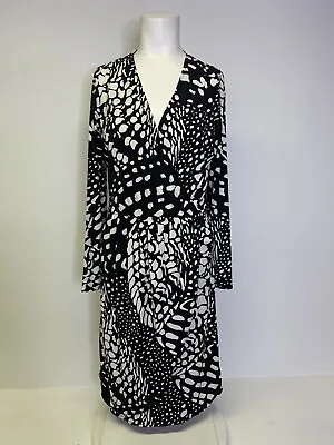 Mara Hoffman Gypsy Dress Faux Wrap Midi Ruched Waist Black White Fawn Print XS  • $29.99