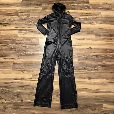 Vtg 70s Ellen Tracy Full Body Black Jumpsuit Romper 1970s Hooded Goth Womens 7 • $64.94