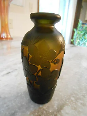 $80 • Buy Signed Galle' Small Brown And Amber Flowered Cameo Vase 3 5/8 