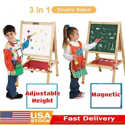 Adjustable Kids Wooden 2 IN 1 Blackboard & Whiteboard Easel Chalk Drawing Board • $37.99