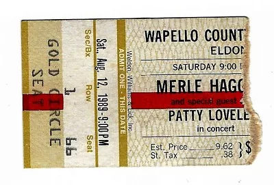 Merle Haggard Patty Loveless 8/12/89 Elden IA Wapello Cty Fair Rare Ticket Stub • $8.99