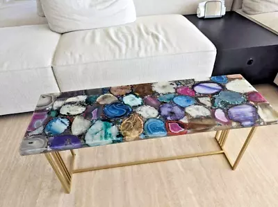 Mix Agate Table Natural Agate Coffee Table Living Room Center Agate Table Deco • $1469