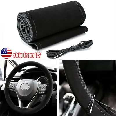 DIY Car Suede Leather Steering Wheel Cover W/ Black Needle Thread Skidproof • $15.99