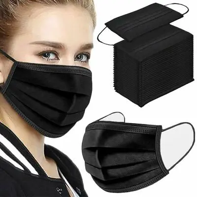 500 Black Face Mask 3 Ply Breathable Disposable Non Surgical /Medical UK • £6.99