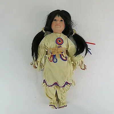 $19.99 • Buy Native American Indian Porcelain Doll Unbranded 15  Tall Beaded Stand Missing