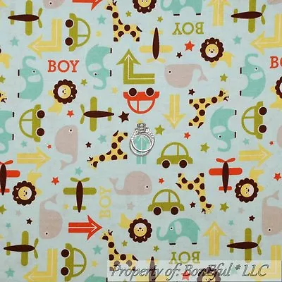 BonEful Fabric FQ Cotton Quilt Blue Yellow Giraffe Airplane Whale Star Boy Mask • $4.38