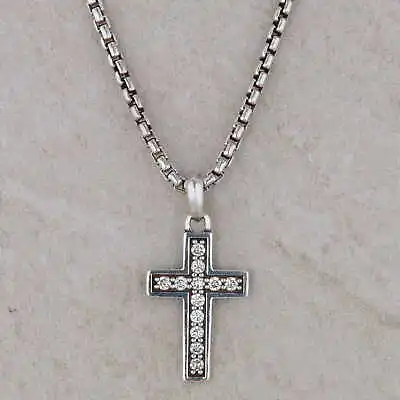 David Yurman Sterling Silver Diamond Cross Necklace • $831.25