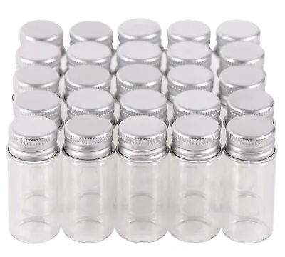 100X Tiny Vials 10ml Small Glass Bottles Mini Jars With Aluminum Screw Lids Top • $24.99