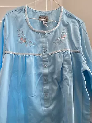 Morning Glory Jasmine Rose Blue Long Sleeve Gown Large Poly Cotton Blend • $18.95