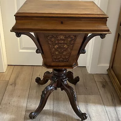 £395 • Buy Antique Victorian Walnut Carved Trumpet Sewing/work/side/lamp/occasional Table