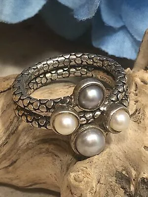 Michael Dawkins Sterling Silver 925 Four Pearl Bypass-style Ring 8.75s Thailand • $115