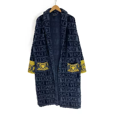 GIANNI VERSACE J00008 21AW Baroque Medusa Print Cotton Bathrobe Coat XL Navy... • $211