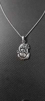 Handmade Brass Ethnic Pendant Silver Polish Lord Ganesha Charm Pendant & Chain  • $15.75