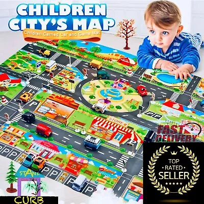 Baby Play Mat Kids Toy Car Traffic Road City Scene Signs Education Carpet 130cm • £7