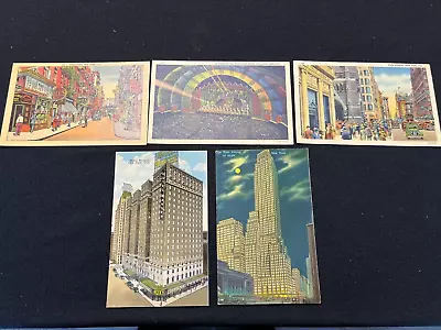 5 Vintage New York Postcards China Town 5th Avenue Radio City Music Hall Roxy • $15