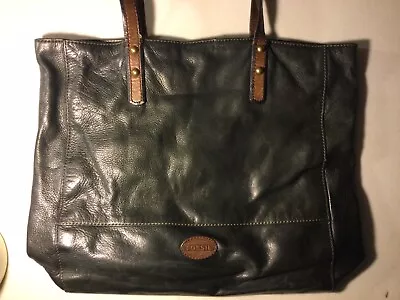 Fossil Black Pebble Leather Tote Laptop Work Bag • $20