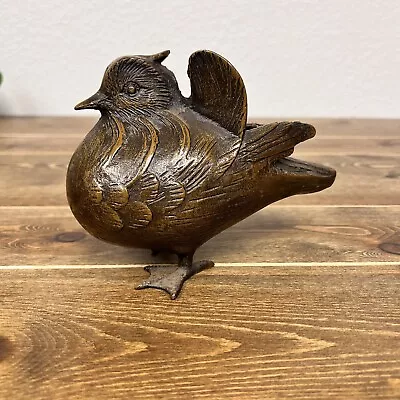 Vintage Metal Bird Sculptures Japanese  Heavy BRONZE CAST IRON Home Decor • $165.44