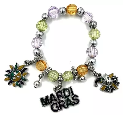 Mardi Gras Bracelet Crystal Jewels And Charms Costume Jewelry  Elastic PGG 03 • $6.95