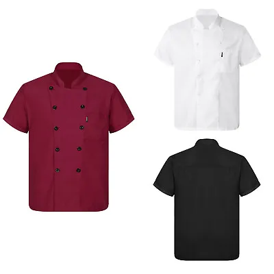 Chef Unisex Work Uniform Short Sleeve Double-breasted Breathable Chef Jacket Top • £5.51