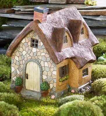 Plow & Hearth Miniature Fairy Garden Solar Thatched Cottage - New In Box • $89.99
