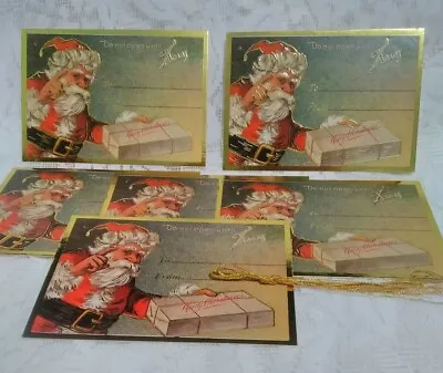 $22.95 • Buy 6 Vintage Christmas Gift Tags  Seals Stickers Santa 1982 Journals Scrapbooks