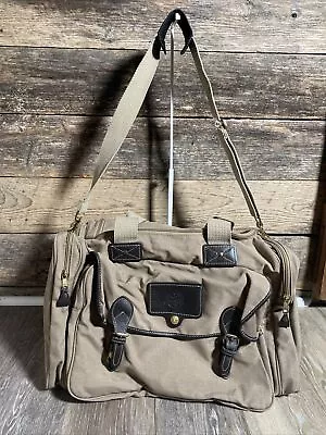 Vintage Eddie Bauer Ford Duffle Bag 20” Tan Canvas & Leather Weekender Carry On • $34.50