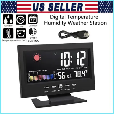 LED Digital Alarm Clock Snooze Calendar Thermometer Hygrometer Weather Display • $9.87