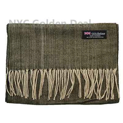 Men's 100% CASHMERE Thick Strip Soft Warm Wool Scarf MADE IN SCOTLAND Brown • $7.99