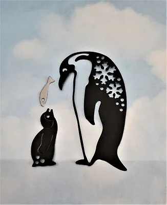 Die Cut  Cuts Christmas Penguin And Baby X 6 Black Card Making Toppers • £1.50