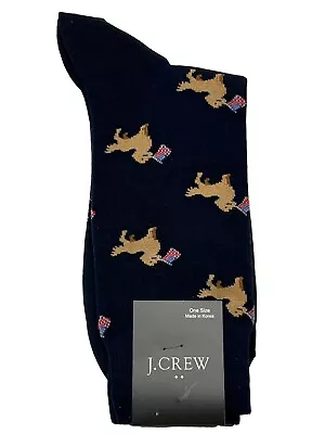 NWT J CREW Socks One Size Navy Blue Dogs Flags #40 • $18