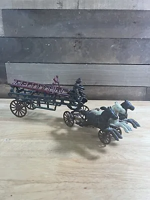 Antique Cast Iron Firefighter 3 Horse Drawn Carriage  • $189.99