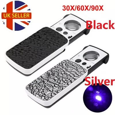 £4.99 • Buy 30/60/90X Jewelry Magnifier Eye Pocket Magnifying Glass LED Light Lens Loupe
