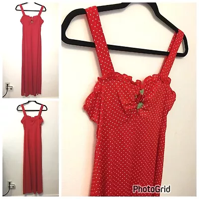 Vintage 70s Red Polka Dot Maxi Dress Sundress Hippie Summer Boho Beach Vacation • $40