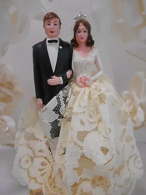 Vintage 1960's BRIDE & GROOM Wedding Cake Topper Roses & Lily Of The Valley • $38