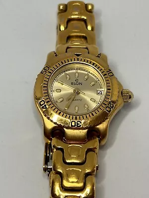 Working Vintage 1990's Ladies Gold Elgin Diver Style Quartz Watch GO • $26