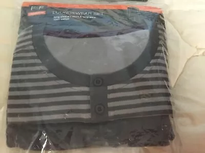 NEW Tesco Lounge Set Small Long Sleeved Long Pants Striped Grey/ Charcoal • £11