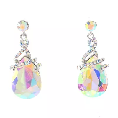 Silver Tone Metal Crystal Drop Post Earrings ER2472-SAB • $10.99